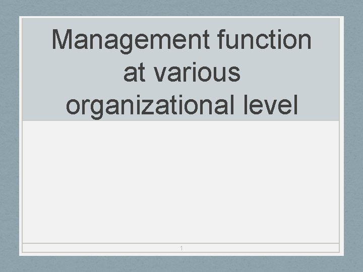 Management function at various organizational level 1 