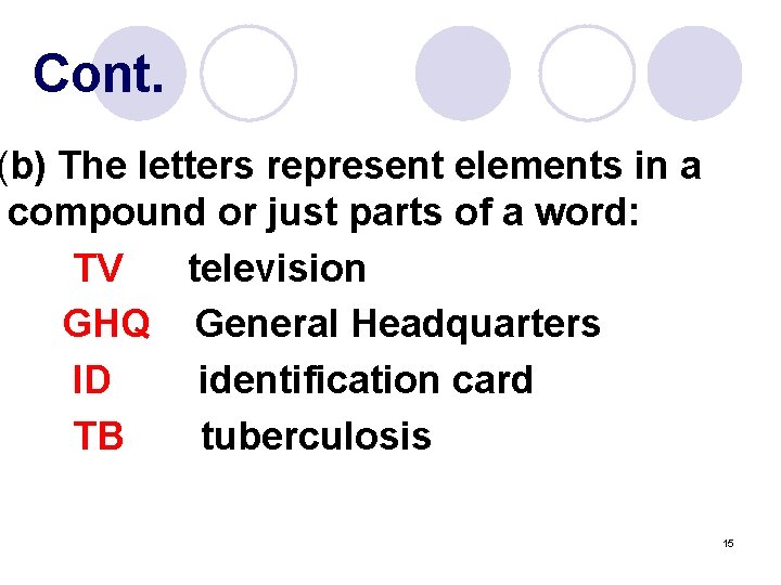 Cont. (b) The letters represent elements in a compound or just parts of a