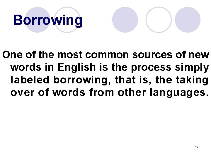 Borrowing One of the most common sources of new words in English is the