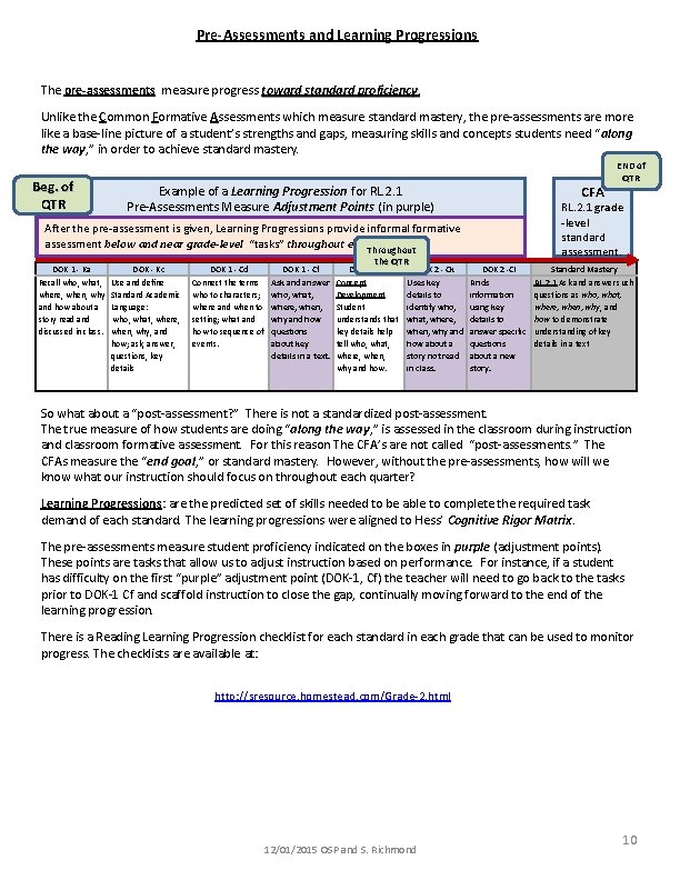 Pre-Assessments and Learning Progressions The pre-assessments measure progress toward standard proficiency Unlike the Common