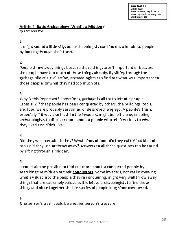 Grade Level: 8. 0 Lexile: 1300 L Mean Sentence Length: 24. 10 Mean Log Grade Level: 8. 0 Lexile: 1300 L Mean Sentence Length: 24. 10 Mean Log