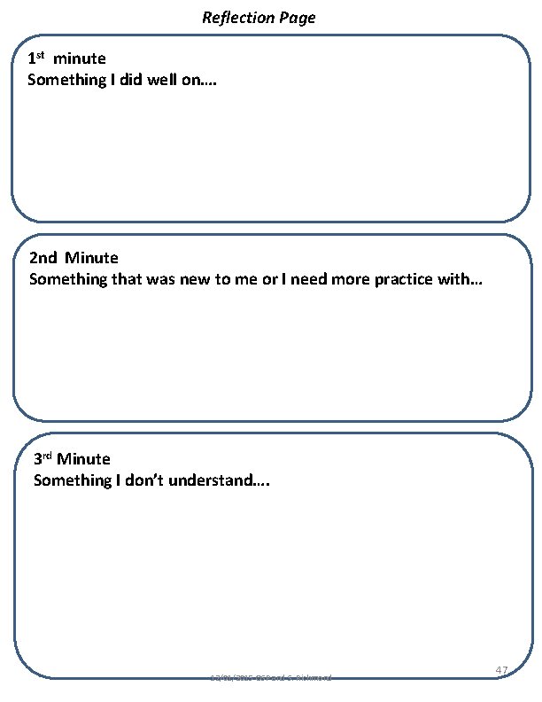 Reflection Page 1 st minute Something I did well on…. 2 nd Minute Something