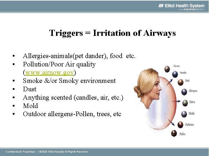 Triggers = Irritation of Airways • • Allergies-animals(pet dander), food etc. Pollution/Poor Air quality