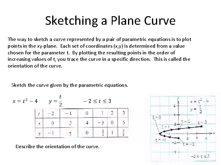 Sketching a Plane Curve The way to sketch a curve represented by a pair