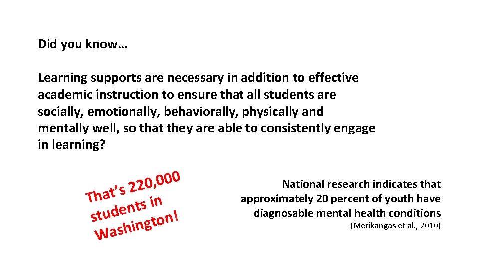 2016 AWSP/WASA Conference Did you know… Learning supports are necessary in addition to effective