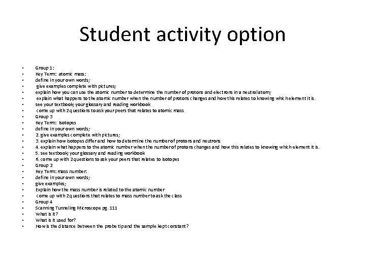 Student activity option • • • • • • • Group 1: Key Term: Student activity option • • • • • • • Group 1: Key Term: