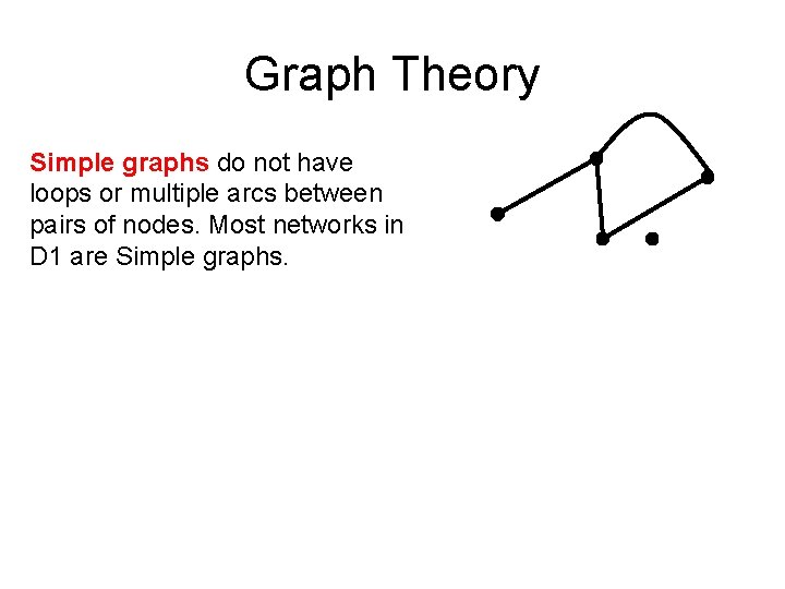 Graph Theory Simple graphs do not have loops or multiple arcs between pairs of