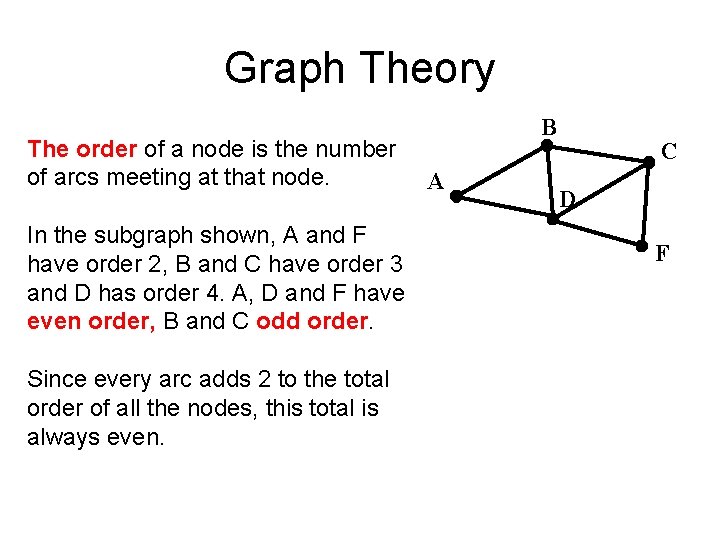 Graph Theory The order of a node is the number of arcs meeting at