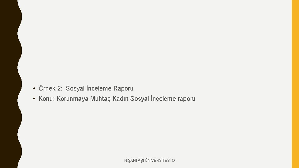  • Örnek 2: Sosyal İnceleme Raporu • Konu: Korunmaya Muhtaç Kadın Sosyal İnceleme