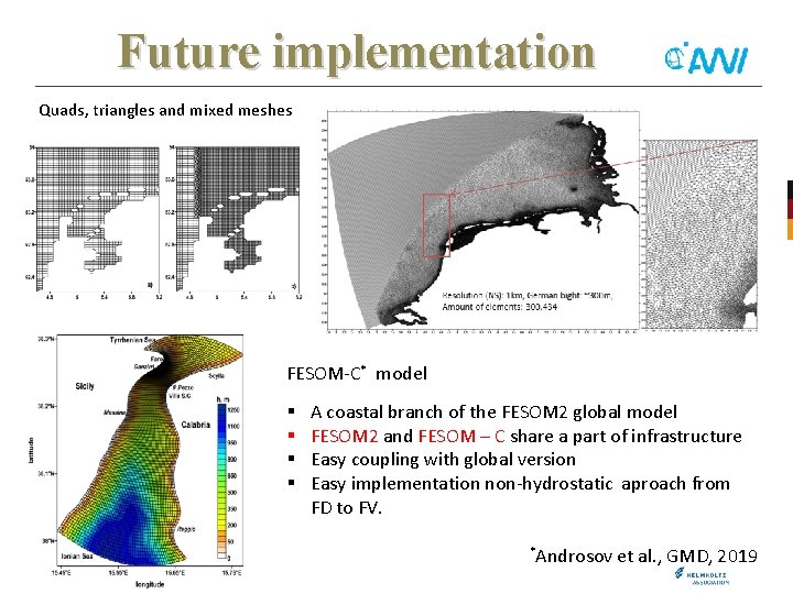 Future implementation Quads, triangles and mixed meshes FESOM-C* model § § A coastal branch