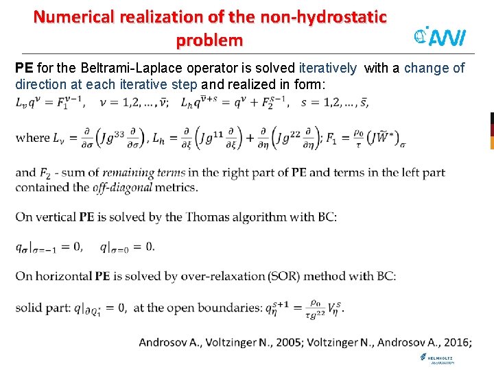 Numerical realization of the non-hydrostatic problem PE for the Beltrami-Laplace operator is solved iteratively