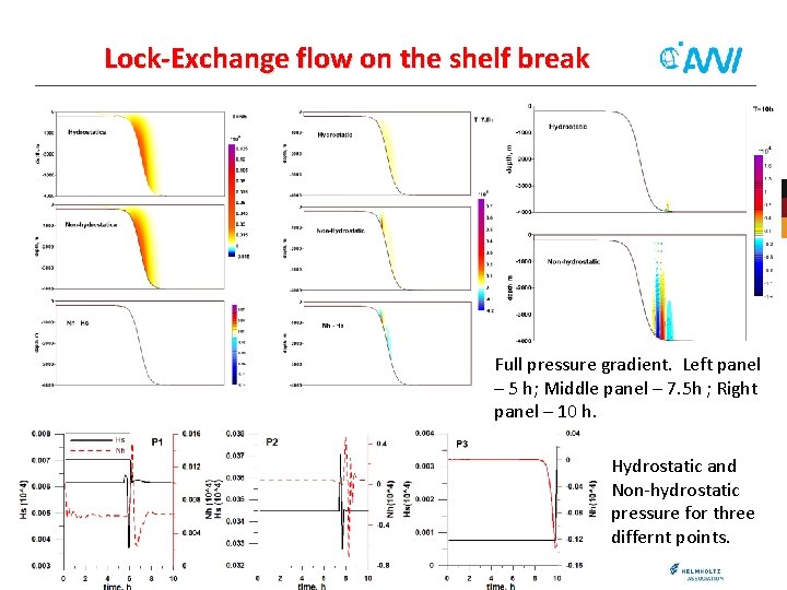 Lock-Exchange flow on the shelf break Full pressure gradient. Left panel – 5 h;