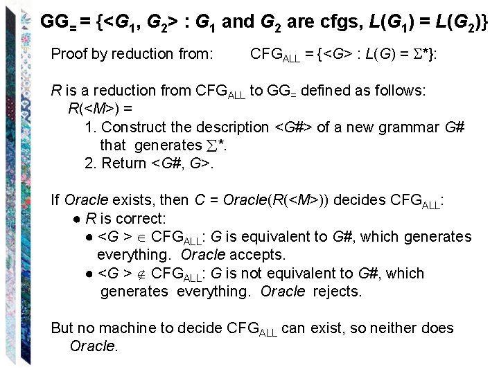 GG= = {<G 1, G 2> : G 1 and G 2 are cfgs,