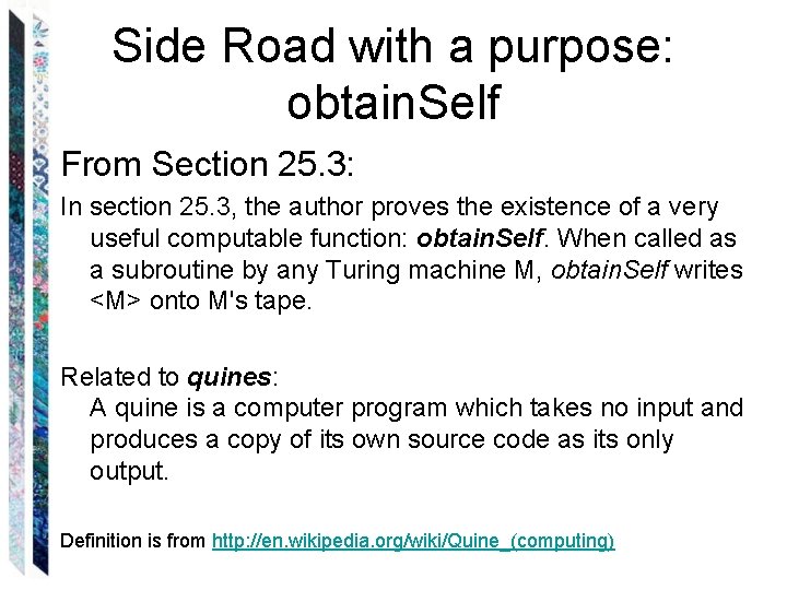Side Road with a purpose: obtain. Self From Section 25. 3: In section 25.