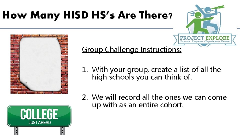 How Many HISD HS’s Are There? Group Challenge Instructions: 1. With your group, create