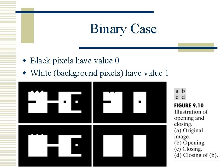 Binary Case w Black pixels have value 0 w White (background pixels) have value