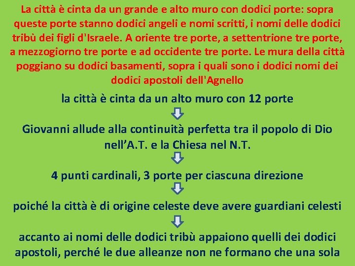 La città è cinta da un grande e alto muro con dodici porte: sopra