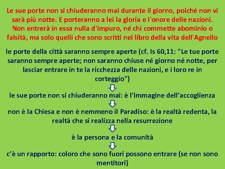 Le sue porte non si chiuderanno mai durante il giorno, poiché non vi sarà