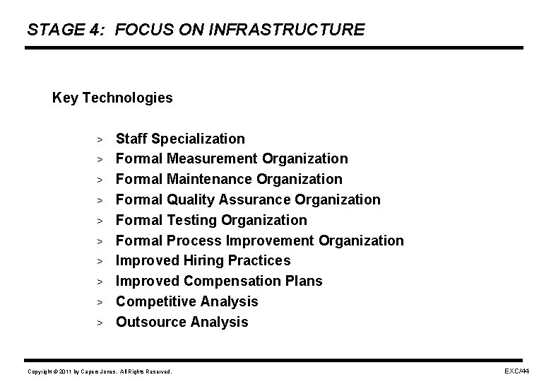 STAGE 4: FOCUS ON INFRASTRUCTURE Key Technologies > > > > > Staff Specialization