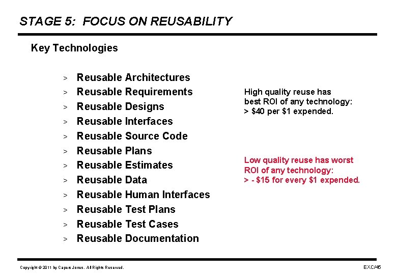 STAGE 5: FOCUS ON REUSABILITY Key Technologies > > > Reusable Architectures Reusable Requirements