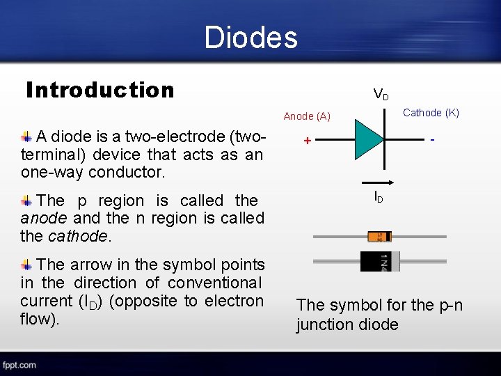 Diodes Introduction A diode is a two-electrode (twoterminal) device that acts as an one-way