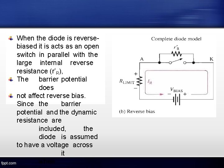 When the diode is reversebiased it is acts as an open switch in parallel