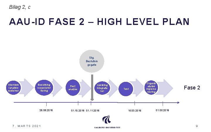 Bilag 2, c AAU-ID FASE 2 – HIGH LEVEL PLAN Stg. Beslutnin gsgate Interview