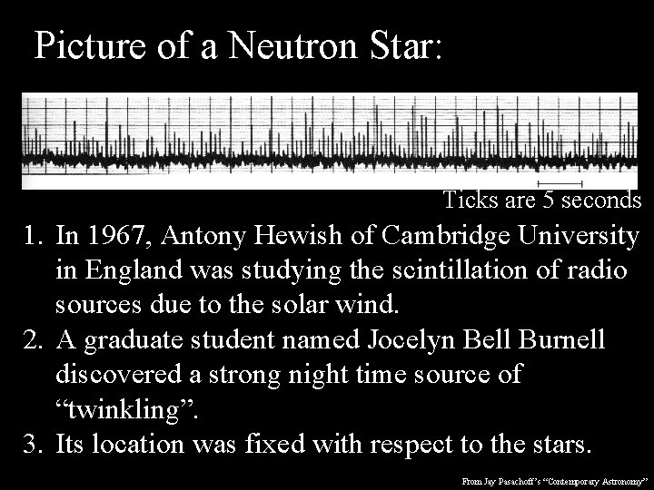 Picture of a Neutron Star: Ticks are 5 seconds 1. In 1967, Antony Hewish