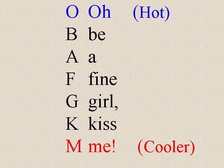 O B A F G K M Oh (Hot) be a fine girl, kiss