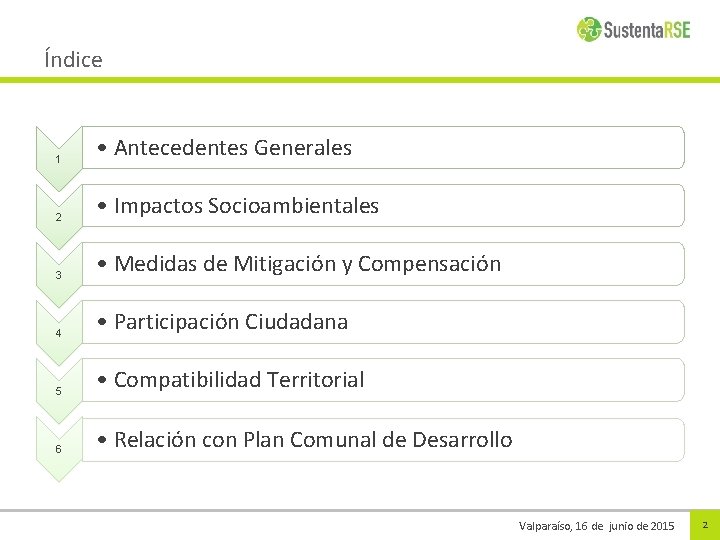 Índice 1 • Antecedentes Generales 2 • Impactos Socioambientales 3 • Medidas de Mitigación