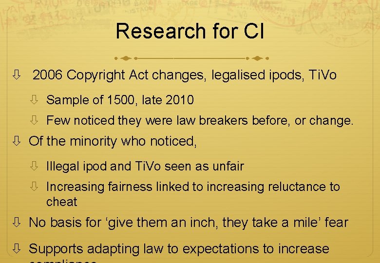 Research for CI 2006 Copyright Act changes, legalised ipods, Ti. Vo Sample of 1500, Research for CI 2006 Copyright Act changes, legalised ipods, Ti. Vo Sample of 1500,
