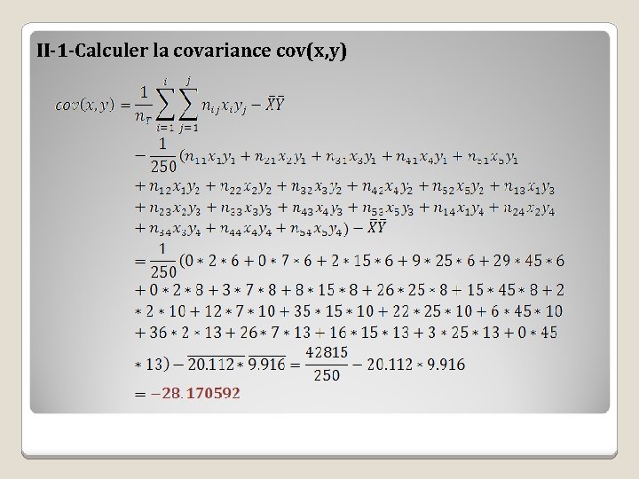 II-1 -Calculer la covariance cov(x, y) 
