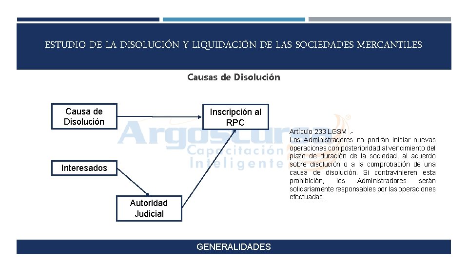 ESTUDIO DE LA DISOLUCIÓN Y LIQUIDACIÓN DE LAS SOCIEDADES MERCANTILES Causas de Disolución Causa