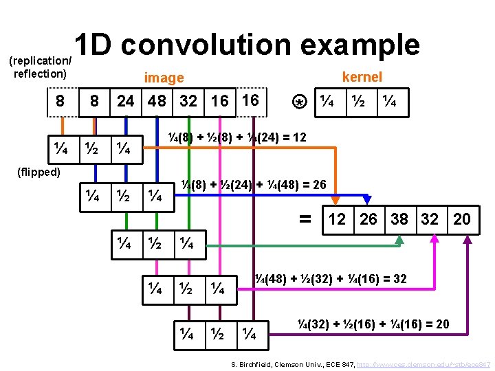 (replication/ reflection) 8 ¼ 1 D convolution example kernel image 8 ½ 24 48