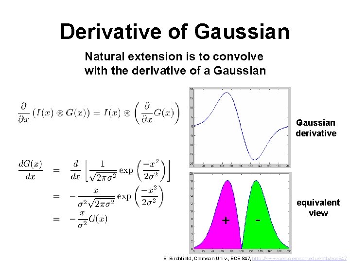 Derivative of Gaussian Natural extension is to convolve with the derivative of a Gaussian