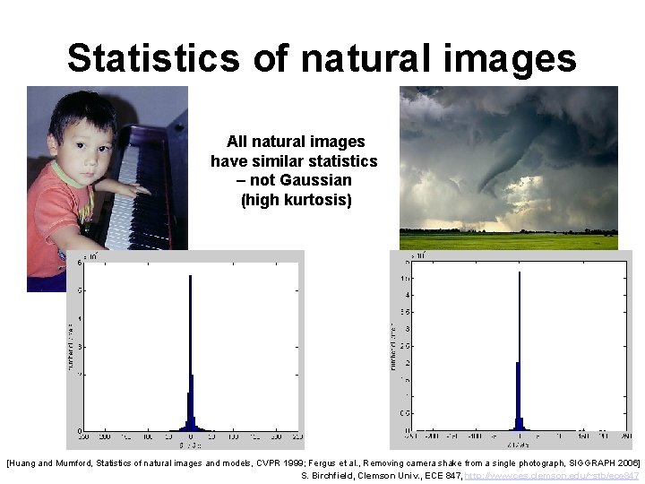 Statistics of natural images All natural images have similar statistics – not Gaussian (high