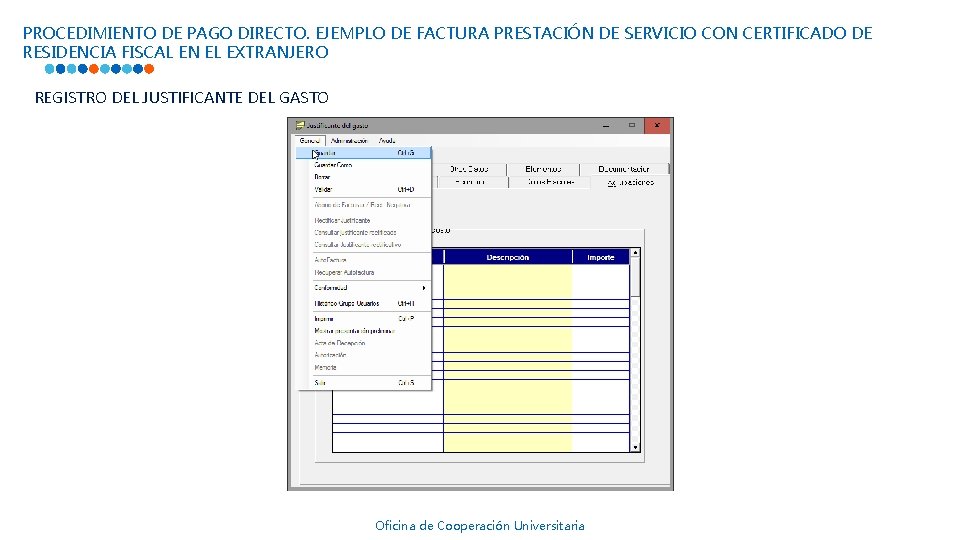 PROCEDIMIENTO DE PAGO DIRECTO. EJEMPLO DE FACTURA PRESTACIÓN DE SERVICIO CON CERTIFICADO DE RESIDENCIA
