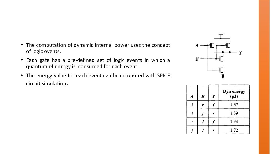  • The computation of dynamic internal power uses the concept of logic events.