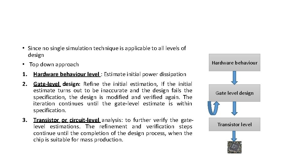  • Since no single simulation technique is applicable to all levels of design