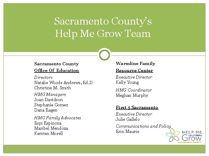 Sacramento County’s Help Me Grow Team Sacramento County Warmline Family Office Of Education Resource