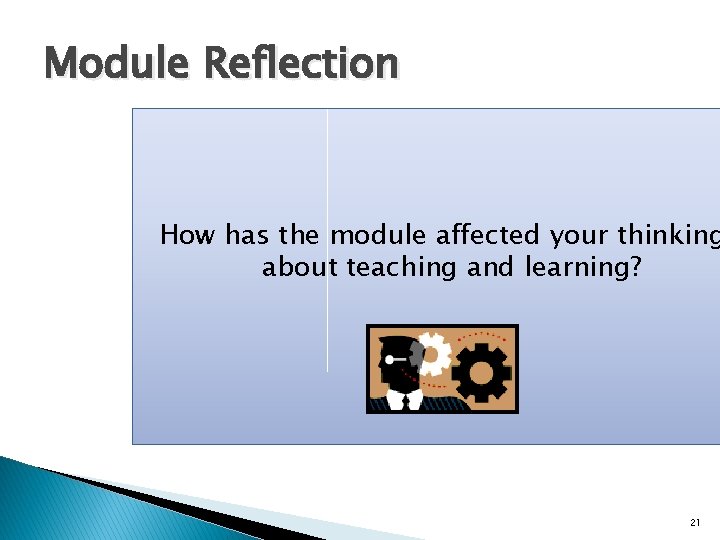 Module Reflection How has the module affected your thinking about teaching and learning? 21