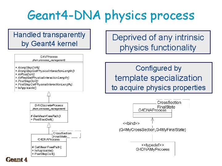 Geant 4 -DNA physics process Handled transparently by Geant 4 kernel Deprived of any
