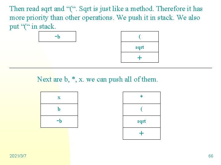 Then read sqrt and “(“. Sqrt is just like a method. Therefore it has