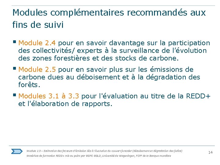 Modules complémentaires recommandés aux fins de suivi § Module 2. 4 pour en savoir