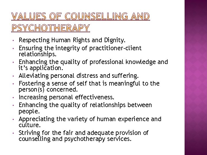 • • • Respecting Human Rights and Dignity. Ensuring the integrity of practitioner-client • • • Respecting Human Rights and Dignity. Ensuring the integrity of practitioner-client
