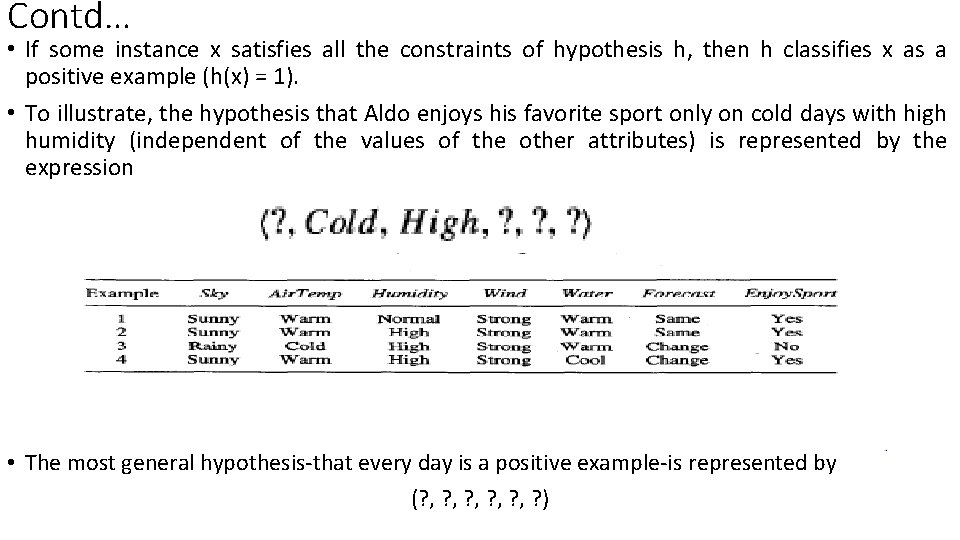 Contd… • If some instance x satisfies all the constraints of hypothesis h, then