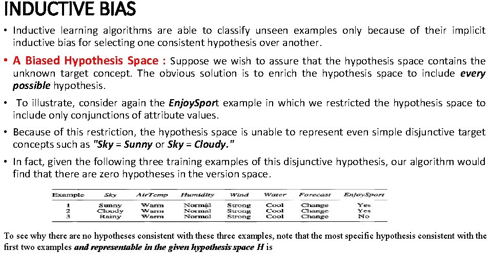 INDUCTIVE BIAS • Inductive learning algorithms are able to classify unseen examples only because