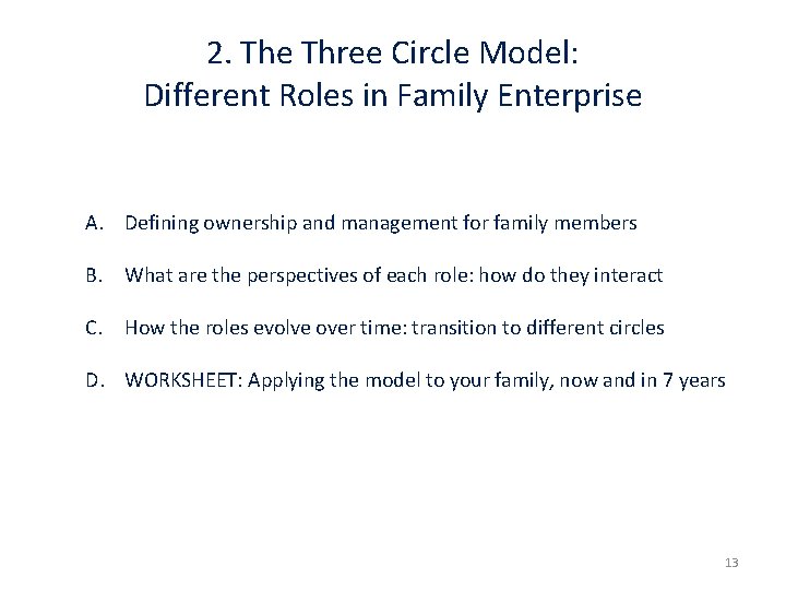 2. The Three Circle Model: Different Roles in Family Enterprise A. Defining ownership and