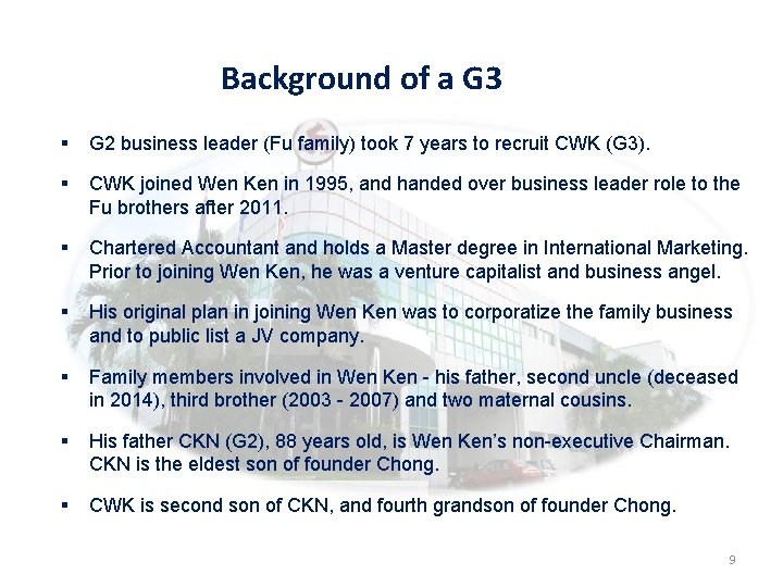 Background of a G 3 § G 2 business leader (Fu family) took 7