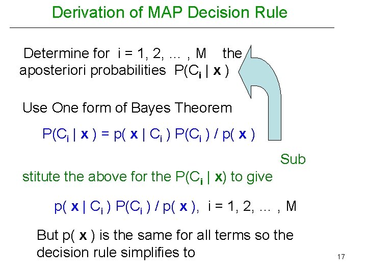 Derivation of MAP Decision Rule Determine for i = 1, 2, … , M
